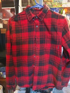 Eddie Bauer Red and Black Plaid Button-Down Shirt